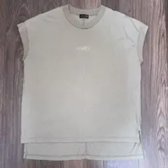 Agaアーガ ノースリーブTシャツ ロゴT カーキ 綿100%  フリーサイズ