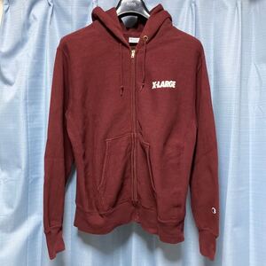 【美品】レア！X-LARGE×Champion/X-LARGE別注チャンピオンリバースウィーブ クリムゾンレッド 両面ラバープリント XLサイズ