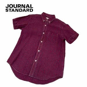 b266 JOURNAL STANDARD ジャーナルスタンダード 半袖 半袖シャツ 羽織り トップス フロントボタン 麻100% レッド系 メンズ M