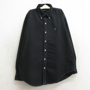 古着 ラルフローレン 長袖 ブランド シャツ キッズ ボーイズ 子供服 90s ワンポイントロゴ オックスフォード コットン ボタンダウン 黒 ブ