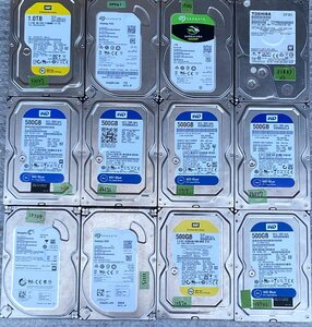 【中古】3.5インチ HDD 12台 / 3TB 注意判定 1台 1TB 3台 500GB 8台 使用1万時間以上 / WD SEAGATE TOSHIBA / ST100DM010 WD5000AZLX等