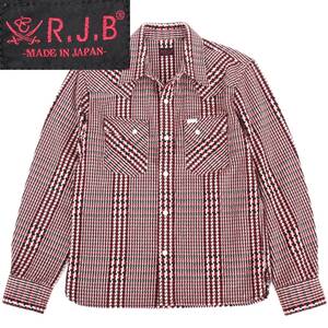 (44642)美品RJBグレンチェック ウエスタンシャツ38(M) FLATHEADフラットヘッド (長袖 千鳥柄ネルシャツ千鳥格子ブラック黒レッド赤 日本製)