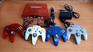 任天堂　NINTENDO 64 レア色　クリアレッド　コントローラー4台セット　まとめて