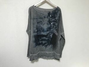 本物ガスGASプリント後染め柄レーヨンコットン長袖TシャツロンTメンズパープルグレービジネススーツサーフ Lアメカジインナーポルトガル製