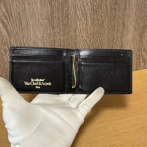 【美品】vancleef&arpels ヴァンクリーフ&アーペル 札入れ マネークリップ 黒 革 二つ折り レザー 本革 black leather フランス産