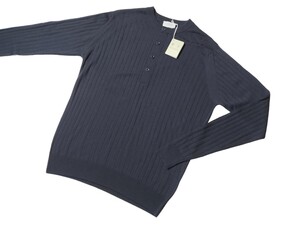 メンズ M ジョンスメドレー 最高級メリノウール 24G リブヘンリーネックセーター A4714 MIDNIGHT 濃紺 JOHN SMEDLEY イギリス製★