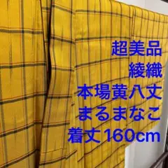 超美品　綾織　紬 逸品 本場黄八丈 着物　からし色 紬　袷　まるまなこ　160