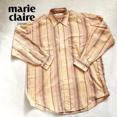 【marie claire】メンズシャツ　カラーシャツ　ストライプ　オレンジ　L