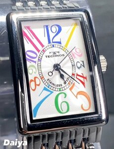 新品 テクノス TECHNOS 正規品 腕時計 アナログ腕時計 クオーツ ステンレス 3気圧防水 トノー シルバー ホワイト マルチカラー プレゼント