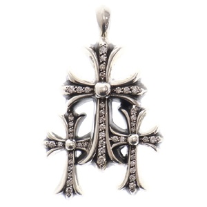 CHROME HEARTS クロムハーツ 3 CH CRS SML P DMND トリプルCHクロススモール PAVEダイヤシルバーネックレストップ