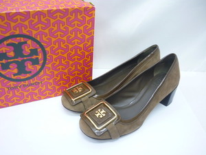 TORY BURCH トリーバーチ パンプス ブラウン スエード チャンキー 7M　a