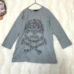 レデース スカルプリントTシャツ Sサイズ 長袖 グレー エンジェル