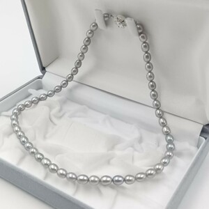 【美品 テリ抜群◎】パール ネックレス 本真珠 ブルー グレー テリ良し 照り強 6-7mm 44cm SILVER刻印 高級 ラウンド pearl jewelry