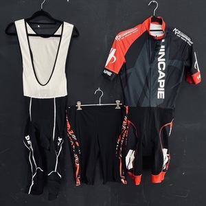 サイクルウェア 3着セット 【中古】HINCAPIE R3 ツナギ DE ROSA ビブショーツ SPEEDO パンツ Mサイズ サイクリング / 69587