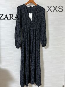 新品タグ付きZARA 花柄 ワンピース長袖 大人可愛い XXXSサイズ