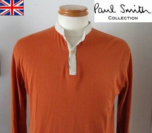 ★ メンズ ポールスミス コレクション Paul Smith collection コットン 長袖 カットソー Ｍサイズ ブリック×ベージュ　