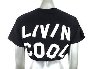 二点落札で送料無料！ LIVINGCOOL 半袖　トップス　Tシャツ　ショート丈　レディース　S　黒　ブラック　綿　コットン　100％　丸首　文字