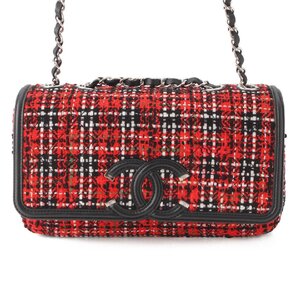 【シャネル】Chanel　フィリグリー ビッグココマーク ツイード チェーンショルダーバッグ A93341 レッド 【中古】【正規品保証】198873