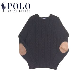 極美 90s 00s 当時物 POLO RALPH LAUREN 蓄熱保温 エルボーパッチ ケーブル編 ウール ニット セーター メンズM ラルフローレン RRL 2411250