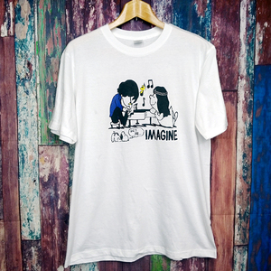 送込　ジョン＆ヨーコ＆スヌーピー IMAGINE　半袖Tシャツ　白　Lサイズ