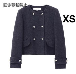 vintage ヴィンテージ レトロ ダブル ノーカラージャケット アウター XSサイズ レディース★ZARA 好きな方に★2024 秋冬新作 新品未使用★