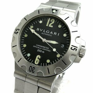 参￥47万 1円 ブルガリ ディアゴノ スクーバ オートマチック メンズ 黒文字盤 SD38S 時計 BVLGARI 自動巻き 箱