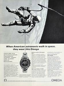稀少・時計広告！1966年オメガ 時計広告/Omega Speedmaster Professional Chronograph Watch/宇宙飛行士/NASA/Y