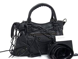 1円 ■美品■ BALENCIAGA バレンシアガ クラシックタウン レザー 2WAY トートバッグ ハンドバッグ ショルダー ブラック系 FI5851