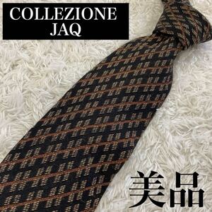 【美品】COLLEZIONE JAQ ネクタイ 日本製 シルク＆綿混 ブラック系 デザイン性の高い一着 ビジネス　 レギュラータイ　M-0006