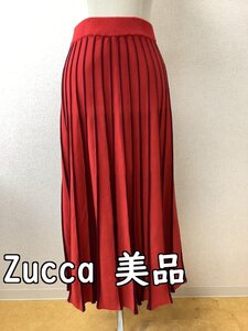 ズッカ (Zucca) 朱色×茶ストライプ ニットスカート ウエストゴム 美品 サイズM