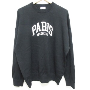 美品 22SS BALENCIAGA バレンシアガ UNISEX PARIS LOGO CREW NECK KNIT 長袖 ニット セーター 682005 T1624 サイズXS ブラック