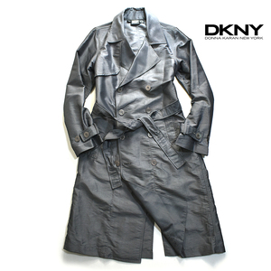 【定価６万】 DKNY ダナキャラン 至極の逸品◎ 光沢 ナイロン ロング トレンチコート シルバー S メンズM - L