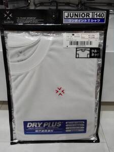 新品 エックス チームスポーツ X-TEAM SPORTS ドライプラス ワンポイントTシャツ クルーネック 140 白 赤ポイント