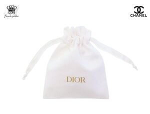 クリスチャンディオール ノベルティ 巾着袋 フリルポーチ 布製 ホワイト×ゴールド Dior ビューティー【Used 開封品】