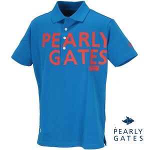 ☆新品未使用☆PERLY GATES パーリーゲイツ 半袖 ポロシャツ ポンチシルケット☆ブルー☆Mサイズ 4 肩幅43㎝ 身幅50㎝ 着丈67㎝ 袖丈20㎝