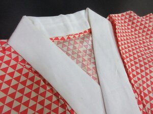 1円 良品 正絹 長襦袢 縮緬 式典 和装 和服 入学 卒業 紅白 鱗 おしゃれ 袷 身丈121cm 裄65cm【夢職】★★★