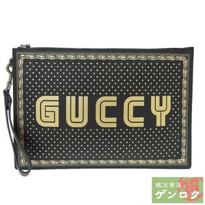 【中古】グッチ SEGAコラボ クラッチバッグ ポーチ 510489 レザー ブラック×ゴールド GUCCI【質屋】【代引き手数料無料】