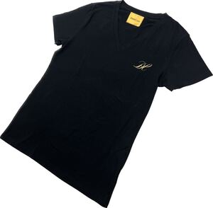 DRESSCAMP ☆ 両面プリント Ｖネック 半袖 Tシャツ ブラック L タイトフィット ゴージャス モード ストリート 春夏 ドレスキャンプ■S2013