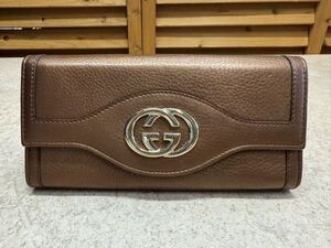 S038 【GUCCI】 グッチ スーキー インターロッキング 長財布 フラップ式 ブラウン 中古