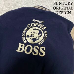 1円〜SUNTORY ORIGINAL DESIGN サントリー オリジナル デザイン BOSS ボス コーヒー スタジャン ビッグロゴ 刺繍 限定品 ネイビー L相当