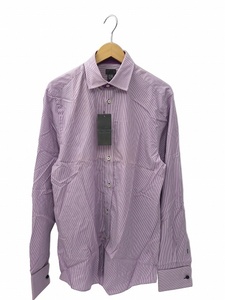 未使用品 エイチ&エム H&M ワイドカラー 長袖 ボタンアップ ストライプ コットン シャツ M PURPLE パープル メンズ