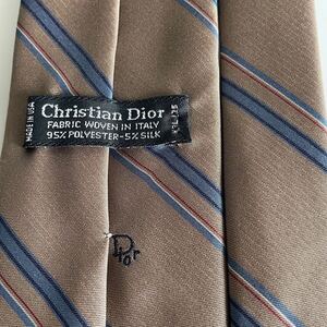 Christian Dior(クリスチャンディオール)ブラウン水色ストライプワンポイントトロッター柄デザインネクタイ