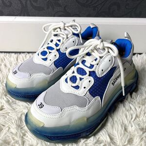 極美品○BALENCIAGA スニーカー トリプルS バレンシアガ ホワイト × ブルー 厚底 メンズ クリア TRIPLE S SOLE TRAINER 26cm 39 シューズ