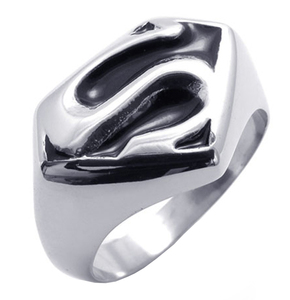PW 21618 高品質チタンとステンレス シルバー銀色xブラック黒 スーパーマン superman 指輪 条件付送料無料