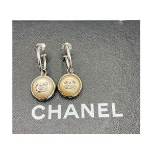 【良品】シャネル CHANEL 00A ココマーク ロゴ フェイクパール スイング ピアス シルバー