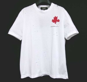 新品★Dsquared2 ディースクエアード★メンズ CLICK LEAF BOX TEE★クラッシュ ダメージ★Tシャツ★ホワイト★M★イタリア製