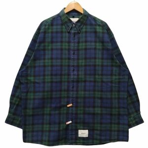 WTAPS ダブルタップス 22SS 22/TQDT-SHM03 FLANNEL コットン フランネル シャツ チェック グリーン×ネイビー系 サイズ4 正規品 / 34820