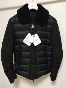 送料無料 未使用 MONCLER MONGIOIE 2 モンクレール ブラック　レザー 切替　ライダース　ダウンジャケット　 正規品　定価585200円