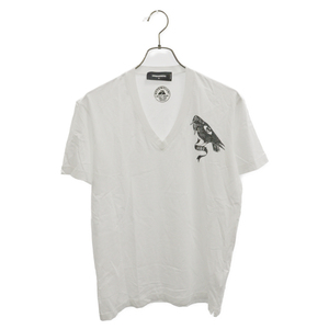 DSQUARED2 ディースクエアード 14SS ラバーロゴ Vネック 半袖Tシャツカットソー ホワイト S74GC0907 S21520