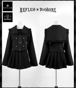 REFLEM×DimMoire ロゴ刺繍セーラー セットアップ 黒×黒 ブラウス、スカート セット